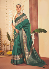 Mineral Green Tussar Silk Tribal Print Saree-4455